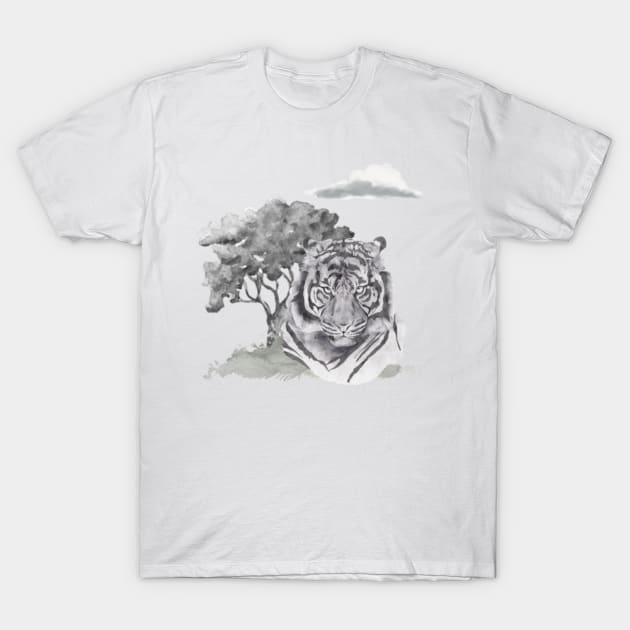 Black White Watercolor Tiger T-Shirt by ColorFlowCreations